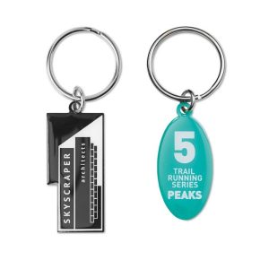 Porte-clés en acier inoxydable de forme personnalisée avec un doming imprimé en sérigraphie Ref. - MK2003